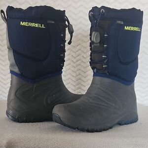 Merrell Blue + Gray Winter Boots, Big Kids Size 3.
